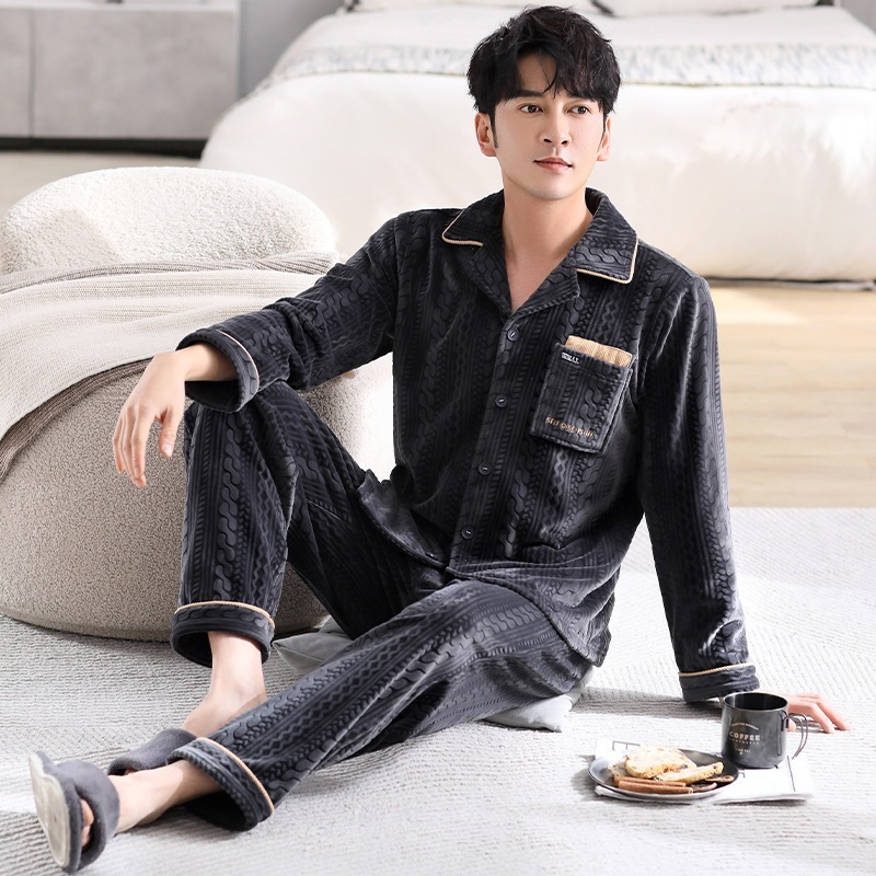 メンズ秋冬パジャマ厚手ベルベット長袖暖かいコーラルベルベットアイランドベルベットホームウェア春秋大きいサイズスーツ 4,960円