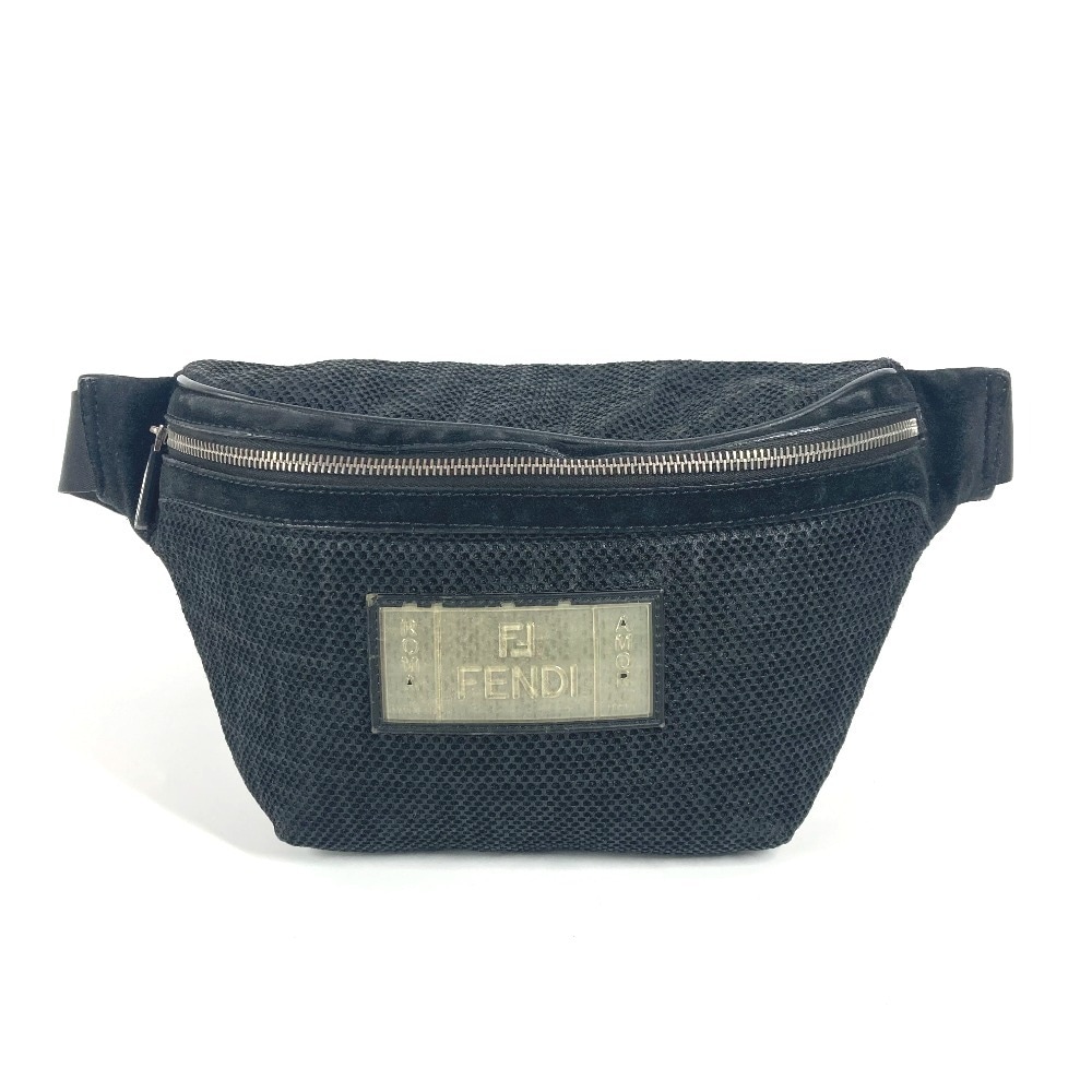 ボディバッグ ロゴ メッシュ ズッカ カバン ウエストバッグ ベルトバッグ ショルダーバッグ ナイロンキャンバス ブラック