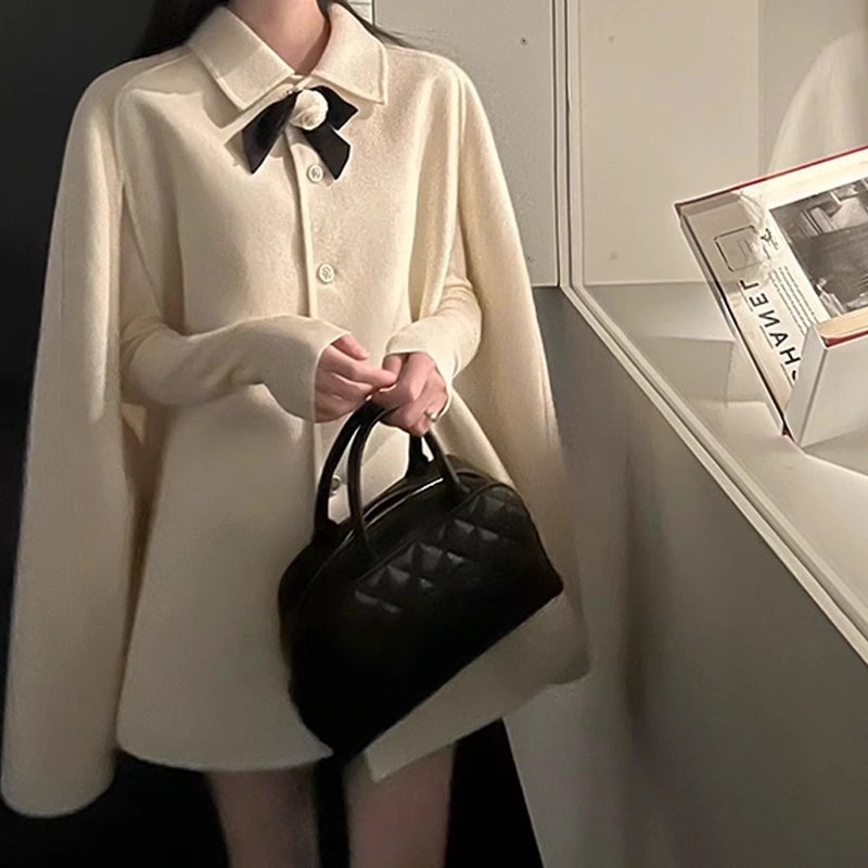 高級感ウールリバーシブルマントコート令嬢感気品ウールストールコートラッシュ