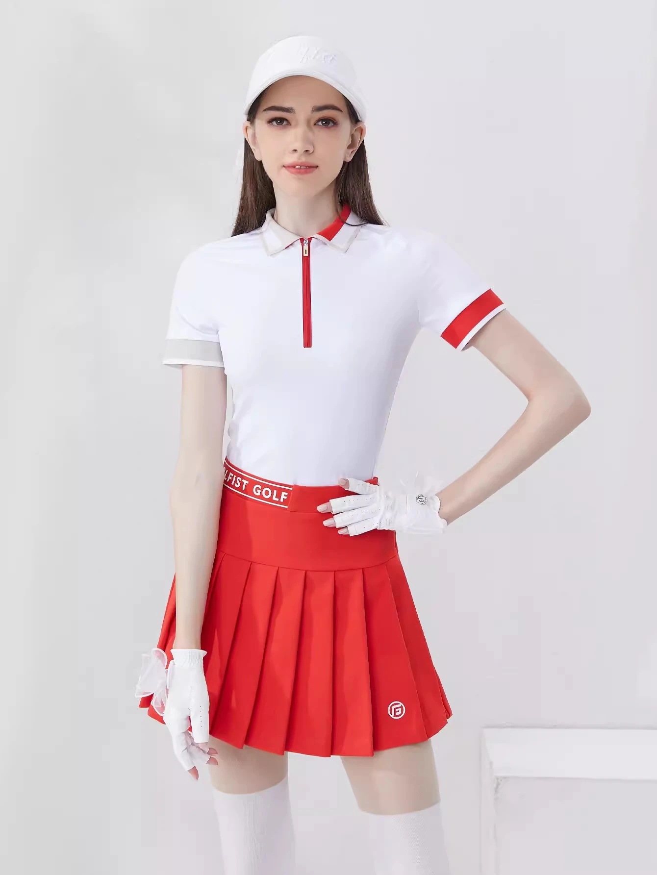 ゴルフウェア レディース スポーツウェア テニスウェア ゴルフスカート プリーツスカ 半袖 POLOシャツ Tシャツ スカート 上下セット 白 レッド 女性 速乾 春 夏 韓国風 おしゃれ