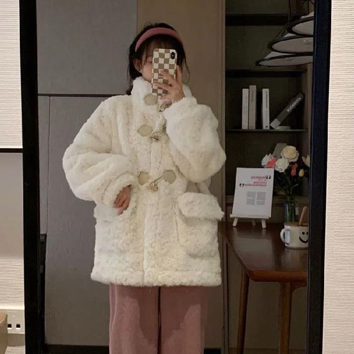 大人っぽチェスターコート 冬アウター ラムウールコートレディース冬暖かい豪華なカジュアルコート 韓国ファッション