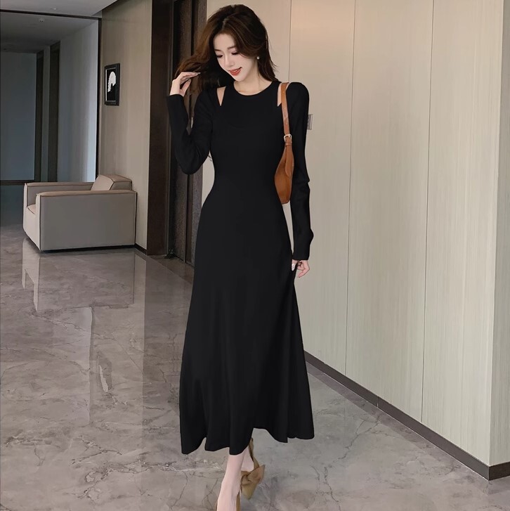 ワンピース ニットワンピース ワンピドレス ロング丈 長袖 ラウンドネック ニット かわいい 大人可愛い きれいめ カジュアル 大人 上品 おしゃれ お洒落 かっこいい 大人女子 ラブリー キュート