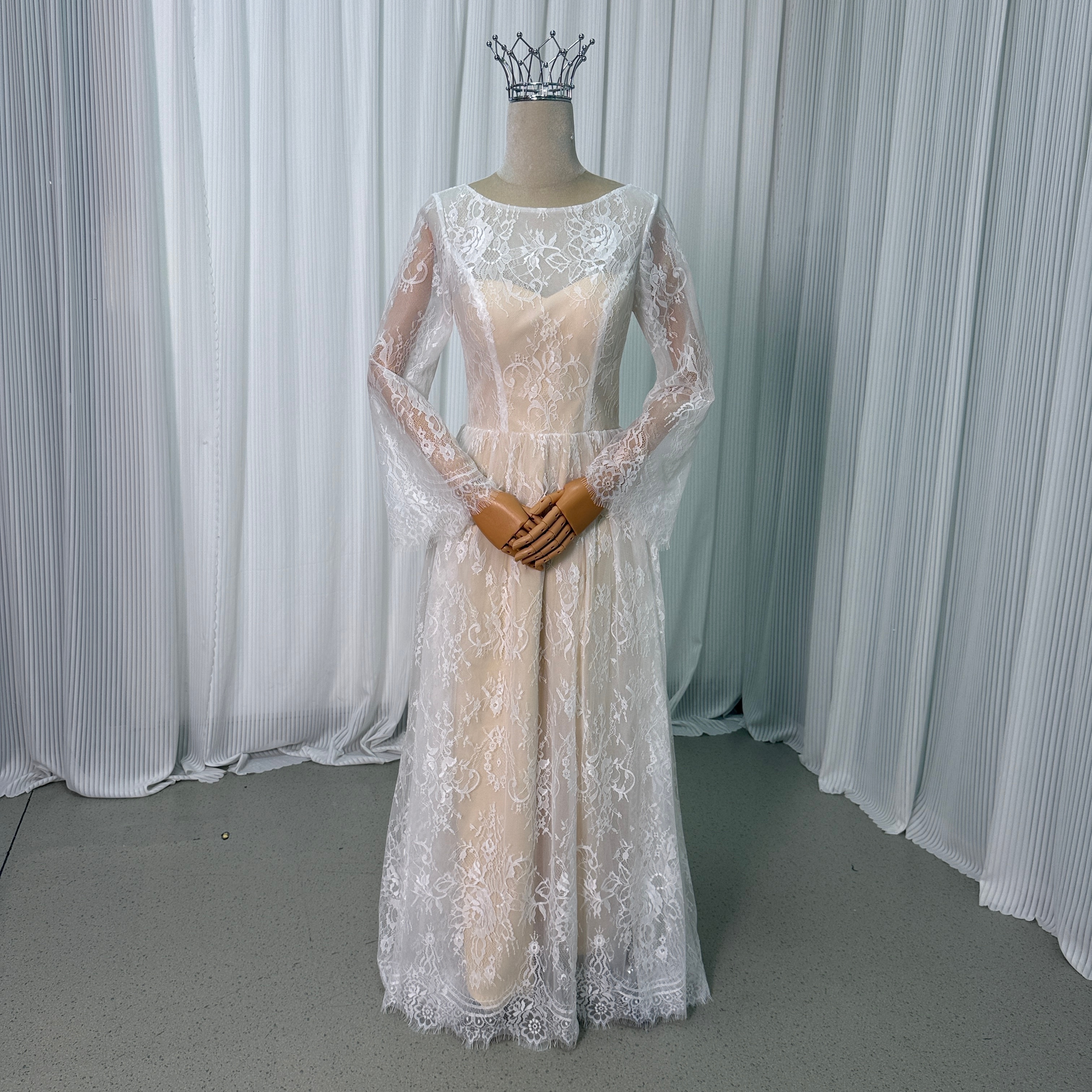 クラシカル パーティードレス スレンダードレス 長袖 繊細総レース 結婚式 二次会 花嫁 ロングドレス