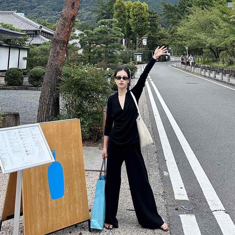 レディース ファッション おしゃれ 韓国ファッション ヨーロピアン 海外風 綺麗 上品 レディース 高級 ナチュラル シルエット ドレープ リブ ウール ニット パンツ 快適 ワイド カジュアル