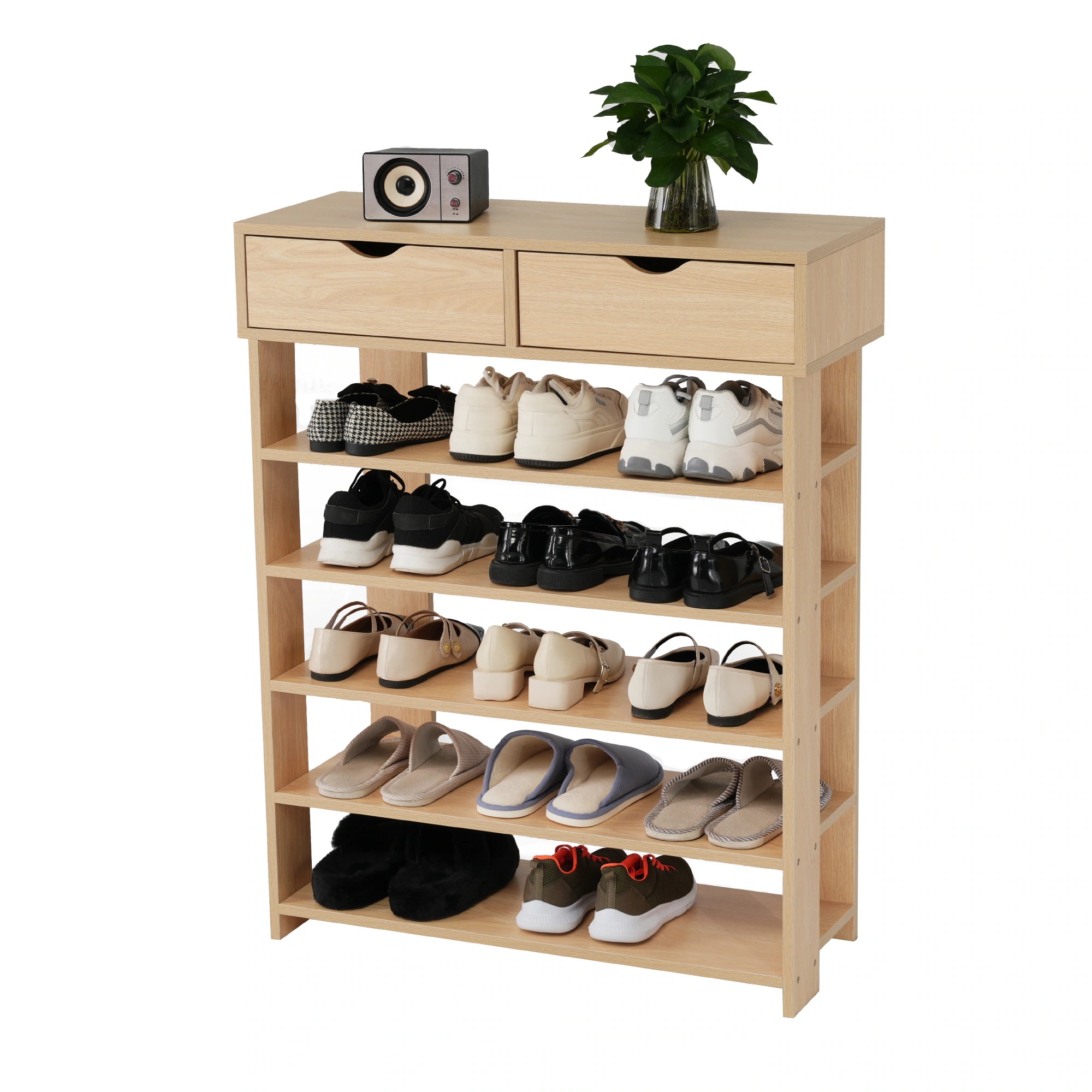 6層の超薄型木製玄関シューズラックシンプル省スペースファッショナブル