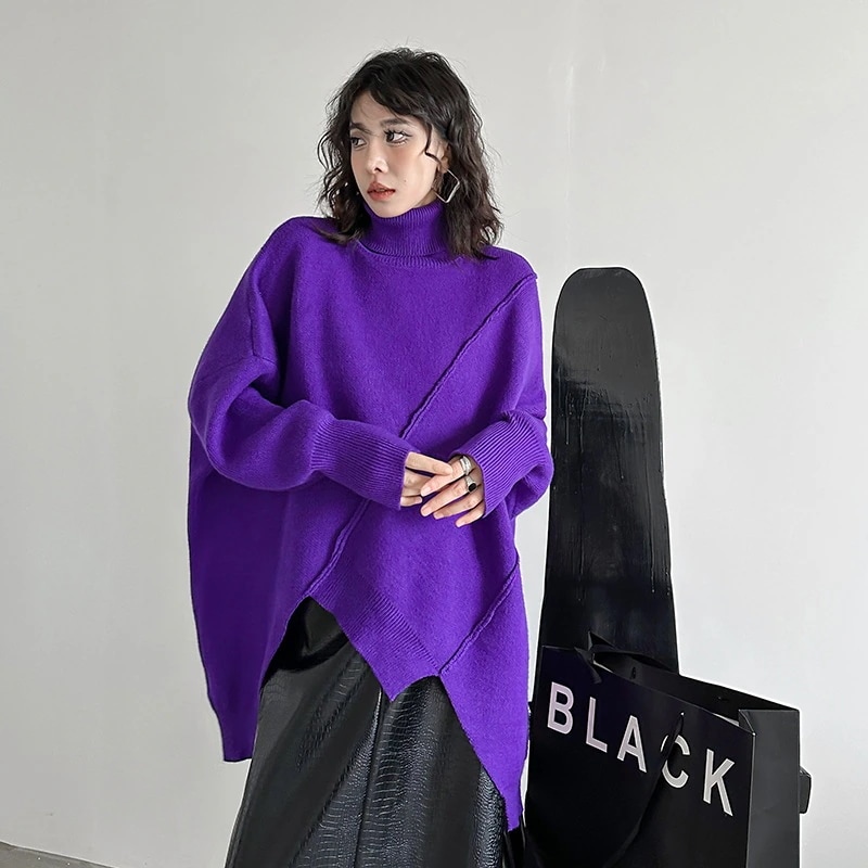 【J.Fashion】 2024秋冬新品 ニット 体型カバー お尻すぽっり タートルネック ベーシックニット セーター メガ割