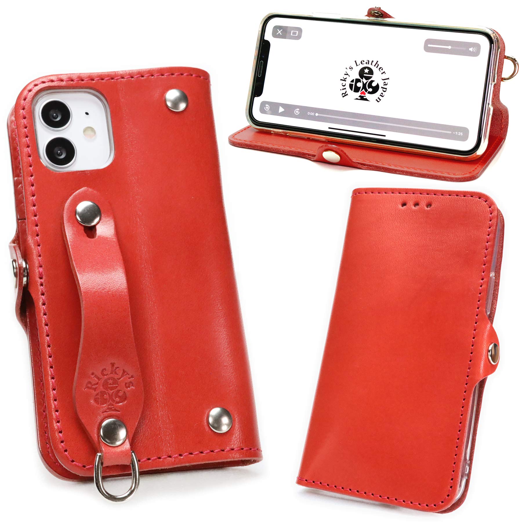 【売り切り】 EFGS iPhone12miniと互換性のある 手帳型 ケース 栃木レッド MSポケット 【左開き】 TPU 栃木レザー 革 本革 日本製 リッキーズ