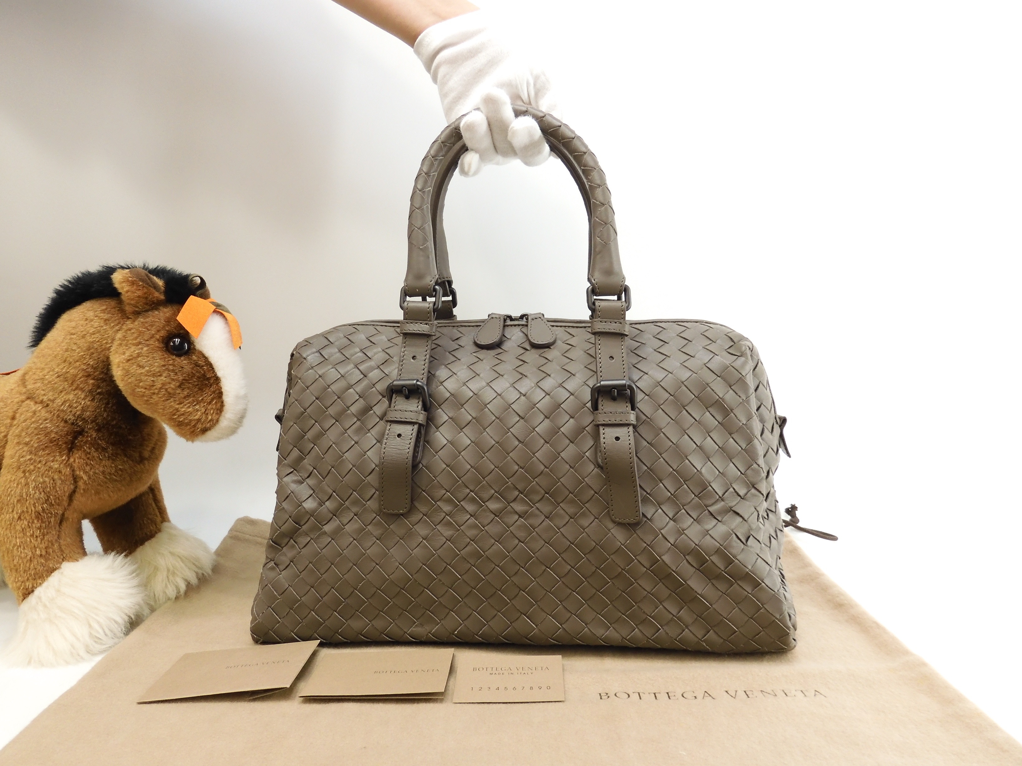 ハンドバッグ中 イントレチャート レザー灰 トートバッグ 美品@B00043027