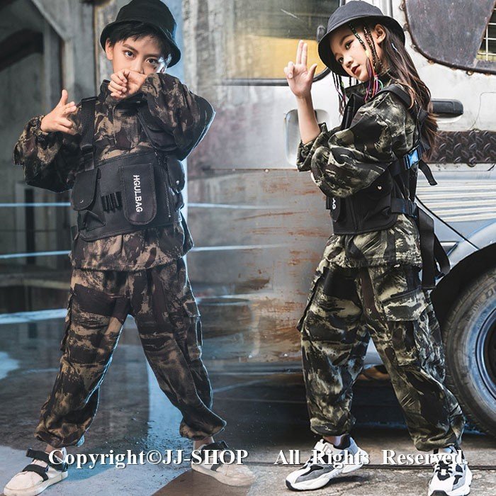 HIPHOP 迷彩パーカー 迷彩パンツ ダンス 衣装 キッズ 迷彩 パンツ 子供 ヒップホップダンス