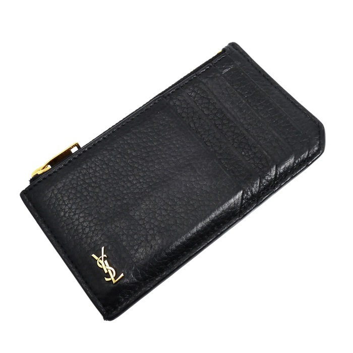 SAINT LAURENT サンローラン タイニー カサンドラ フラグメント ジップカードケース コインケース ブラック 847962 ユニセックス 中古