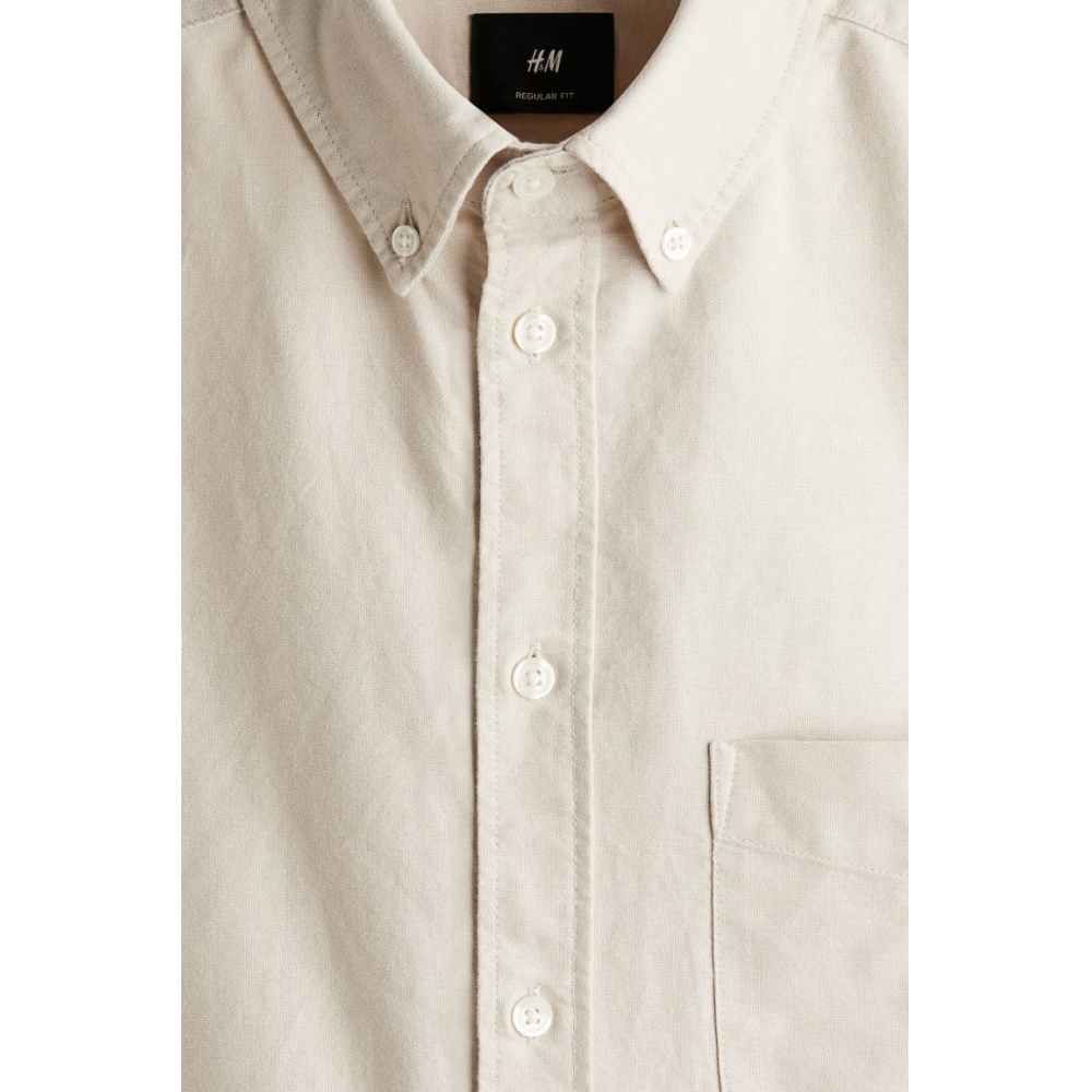 H&M レギュラーフィット ショートスリーブ オックスフォードシャツ ライトベージュ