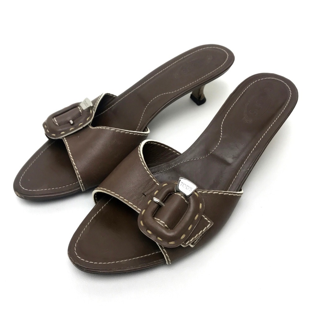 サンダル ヒールサンダル ミュール レザー ブラウン