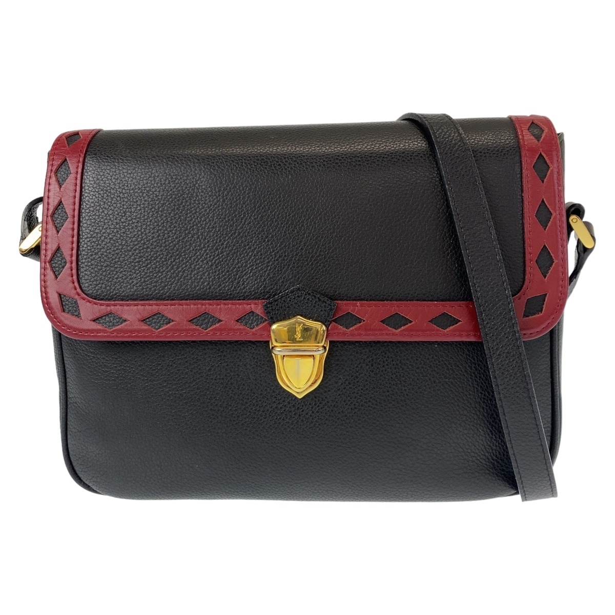 美品 ヴィンテージ YSL ブラック 黒 ゴールド金具 レザー ショルダーバッグ 斜め掛け レディース 406288