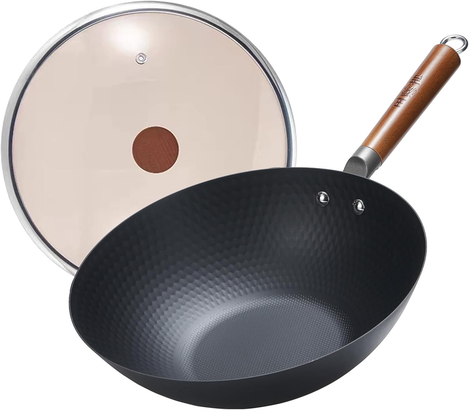 軽量フライパン30cm深型 無塗装鉄鍋 軽い中華鍋 1kg 熱伝導が速く均一 炒める 揚げる 茹でる 多くのストーブに対応 窒化鉄 鉄フライパン 蓋付き ih ガス対応 ふきんとスポンジ付き