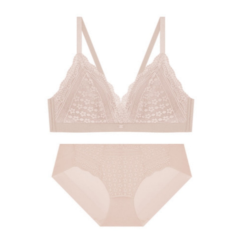 コンフォート バンド レース ブラレット パンツ セット - ライトピンク M 95