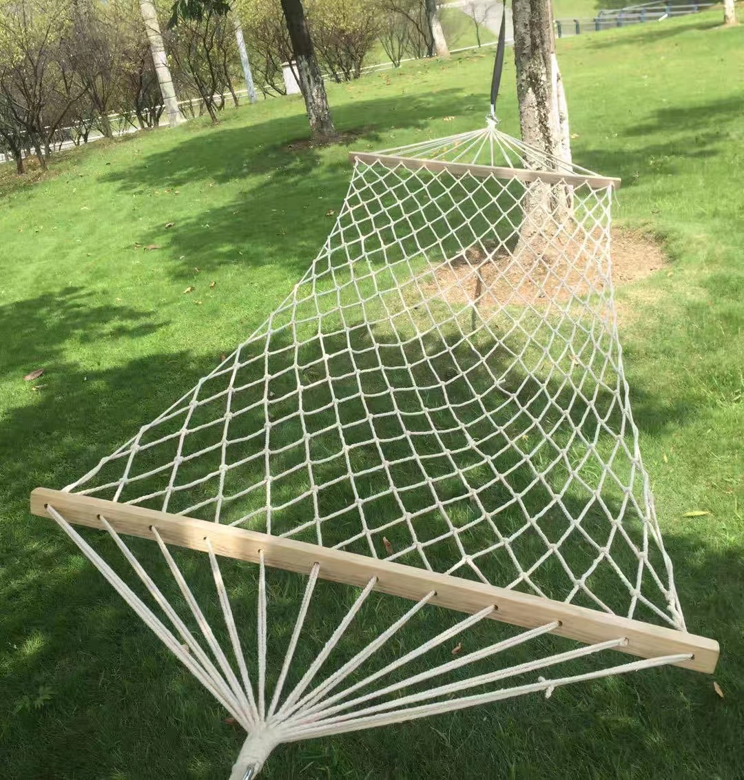 ハンモック屋外ソリッドウッドスティックグリッドシングルダブルコットンスレッド屋内木製スティックメッシュバッグコットンロープスイング