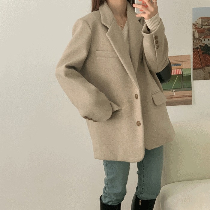 [高クオリティ/3color] 冬 毛織 セミオーバーフィット クラシック ジャケット