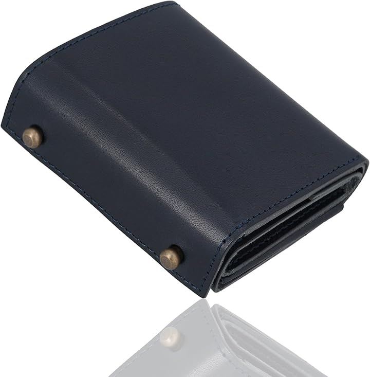 財布 メンズ 2つ折り 栃木レザー 本革 ミニ財布 箱型 箱状 小さい財布 コンパクト財布 小銭入れ 見やすい 使いやすい ブック型 ボックス型 日本製 お札が折れない (ネイビー)