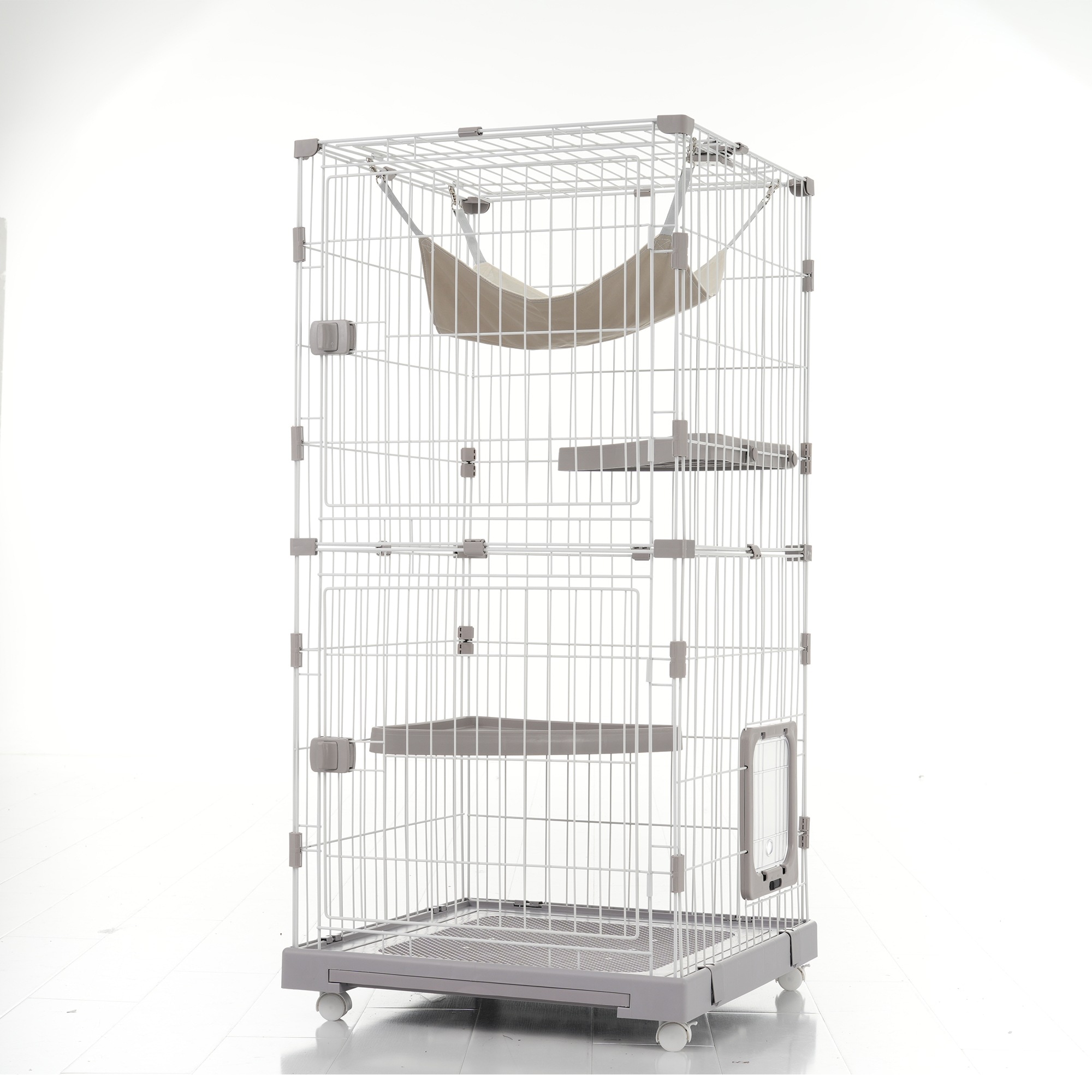 【国内発送,送.料無料】A30猫 ケージ キャットケージ 2段 自由組み合わせ トレー付き 猫ドア付き ハンモック付き 大型 猫ゲージ 高級感 キャスター付き おしゃれ キャットハウス ネコ ハウス