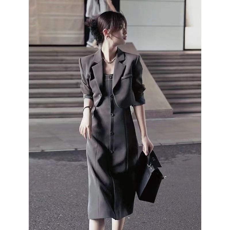 レディー 新しい 通勤 スーツ ワンピース 2点セット 高級感 スリムスーツ ファッションワンピース 気質 セット