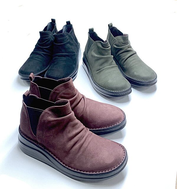 サイドゴアブーツ ブーツ レディースシューズ レディースファッション 靴 本革 起毛材 くしゅくしゅ