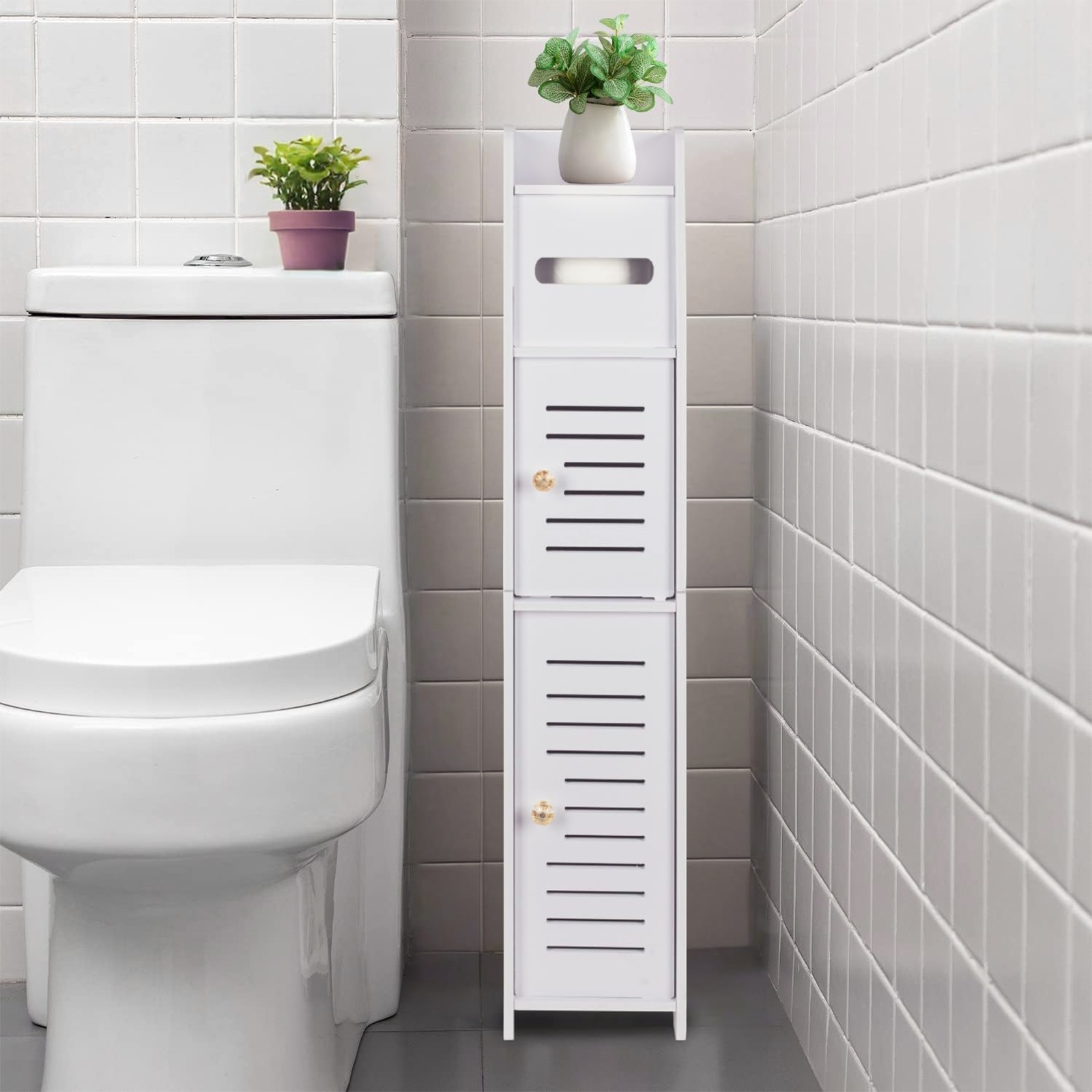 トイレ収納 スリム 15×15×80cm ティッシュ収納 組立簡単 A タイプ