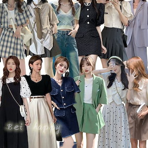 夏新作韓国ファッション2点セットセットアップブラウス＋スカートズボンワンピースセットアップ