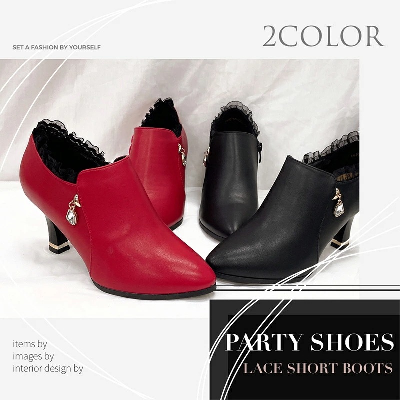 レースショートブーツ パンプス レディースファッション パーティーシューズ フォーマル 靴 ポインテッド形 レース ラメ ストラップ付 ファスナー付き 結婚式 結婚式バッグ 卒業式 卒園式 入学式 入