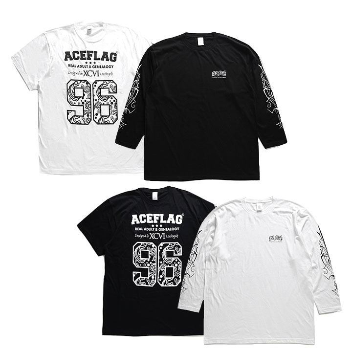 CE FLAG セットアップ 重ね着 半袖 Tシャツ 長袖 ロンT ブランド メンズ 春秋冬用 白/黒 大きいサイズ エースフラッグ レイヤード 綿 96 ナンバー 6,717円