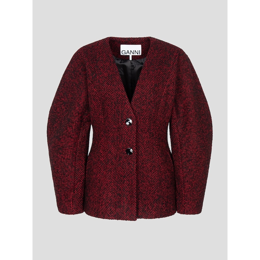 GANNI ヘリンボーンウールカーブスリーブブレザー-レッド FW24-QN4811R026 58,588円