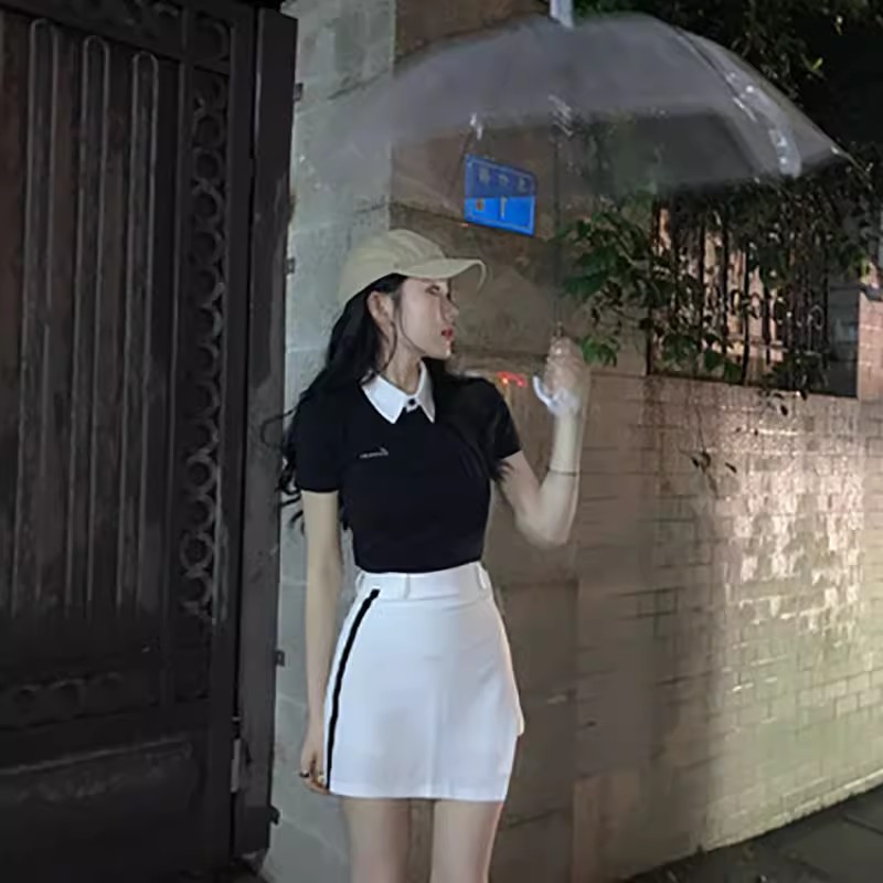 ゴルフウェア レディース スポーツウェア ゴルフスカート 半袖 POLOシャツ Tシャツ スカート 上下セット 白 黒 女性 速乾 春 夏 大きいサイズ 韓国風 INS おしゃれ