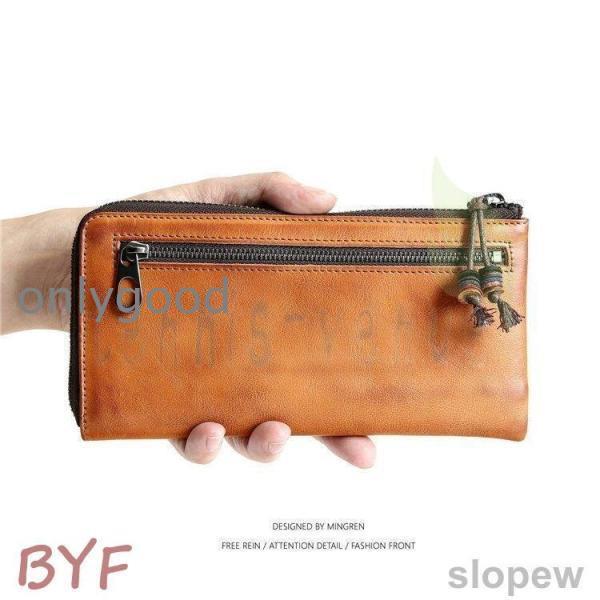 【HLC】新品 多機能 栃木レザー 長財布 ヌメ革 本革 レザー メンズ 財布 大容量 ロングウォレット ラウンドファスナー 長財布 LLQB-0005