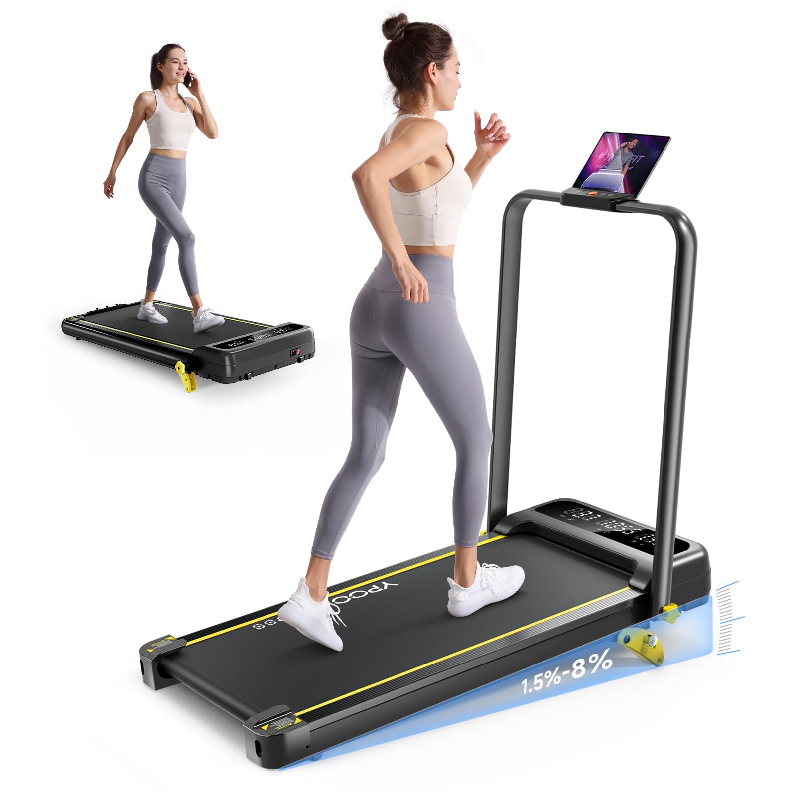 ランニングマシーン ルームランナー 家庭用 静音 【折りたたみ式&見やすい操作パネル】 3段階傾斜 ウォーキングマシン MAX12km/h アプリ連動 106cm広幅走行面 男女兼用 高齢者