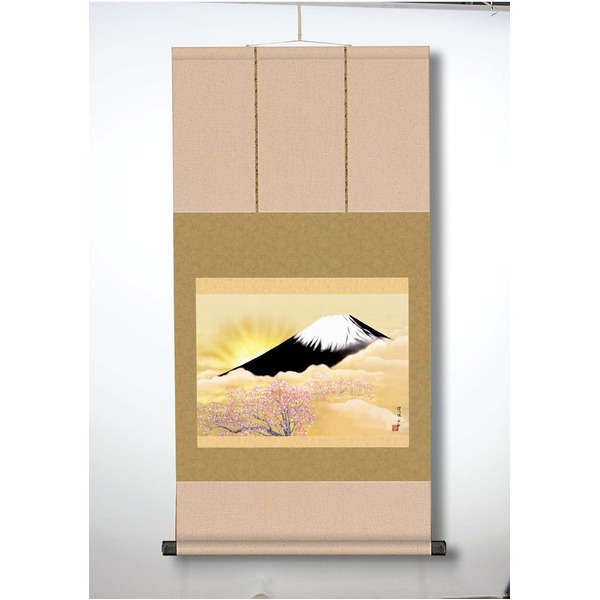 ( 横山大観生誕150年 ) 富士図 富士絵画 高精彩特色技術絵 横山大観 霊峰富士 掛軸 尺三 輝八鉱