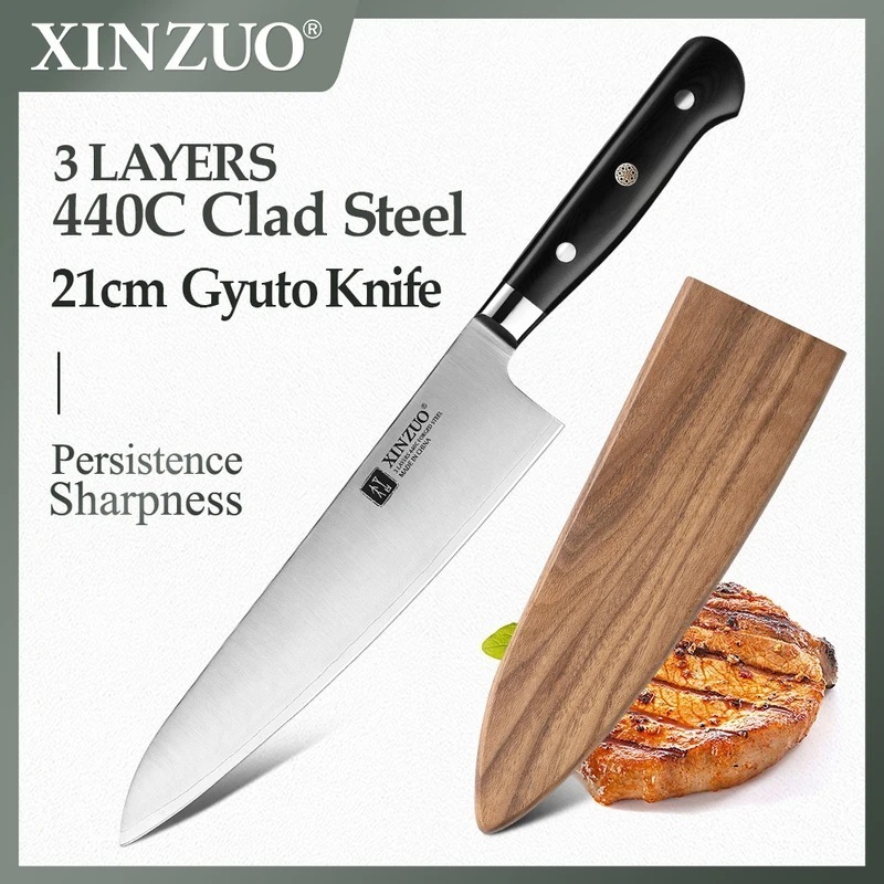 3営業日以内発送 Xinzuo-シェフのナイフ210mm 3層 440cコアコーティングされたスチールナイフ ステンレス鋼 切削工具 g10ハンドル付き