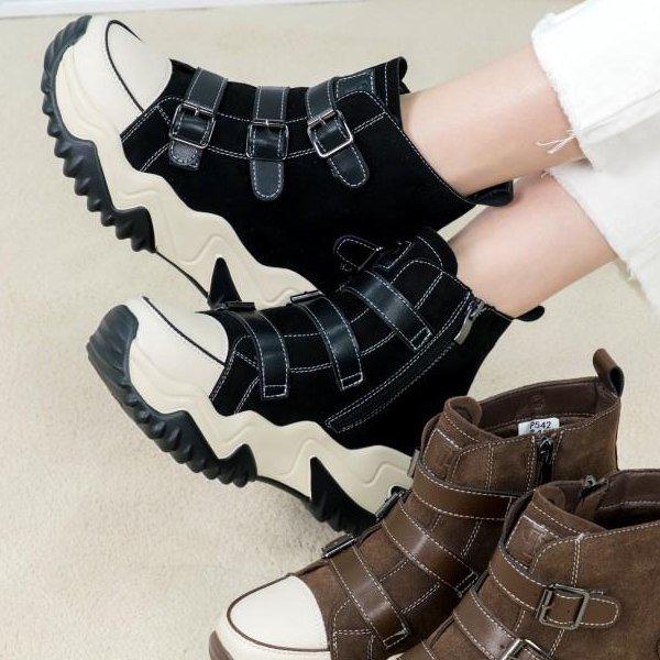 シューズ レザー 背が高くなる 女性 レディース スニーカー スリッポン ハイトップ スニーカー 7cm smp542_P412595797