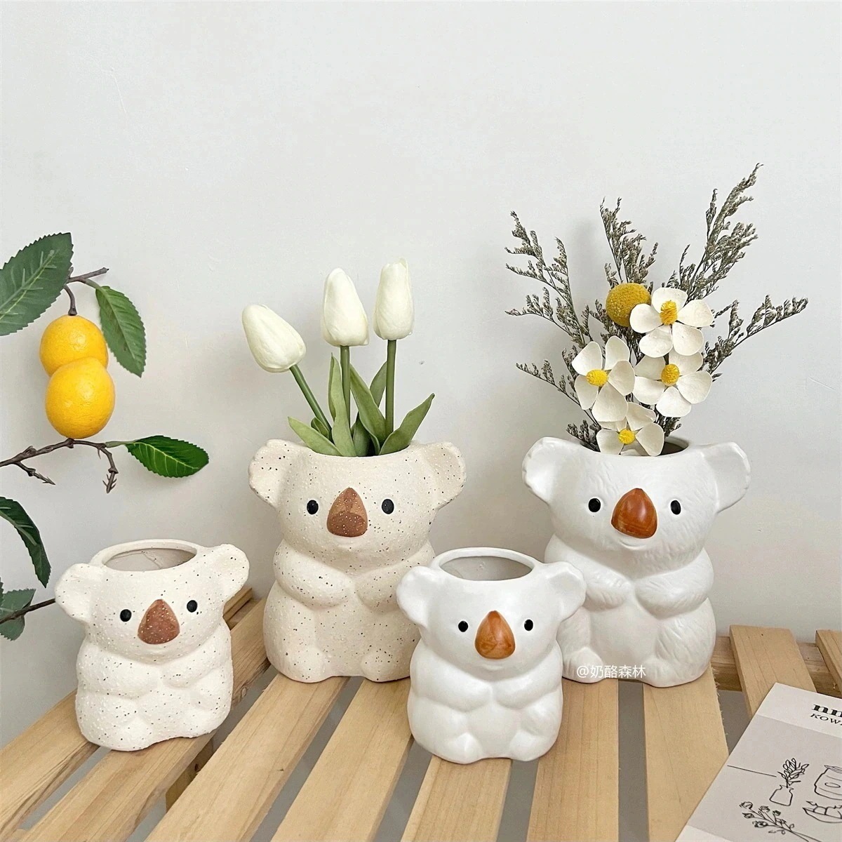 10個セットで割引価格 メガ割 Ins風可愛いコアラレトロ陶磁器花瓶筆筒収納桶干し花生け花器鉢植え家庭装飾82 15,413円