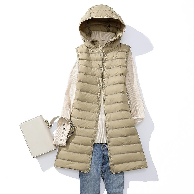 作登場ダウンベストレディースベスト袖なしフード付き無地ロングベストロング丈チョッキジレキルティングカジュアル軽量おしゃれ