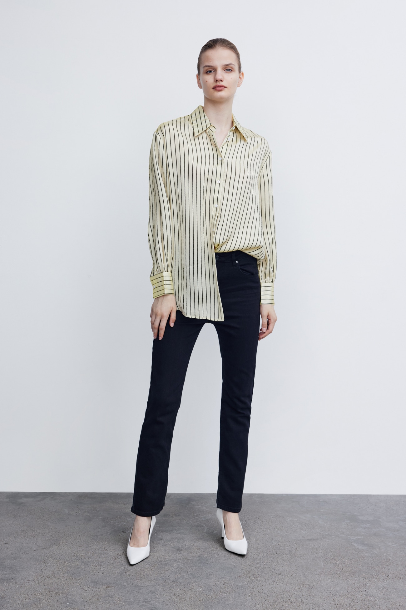 春 秋 冬 レディース フレンチスタイル 通勤 ドレープ ルーズ ストライプ シャツ 長袖シャツ イエローストライプ XS S M L トップス シャツ 袖あり 長袖 かわいい 大人可愛い きれいめ