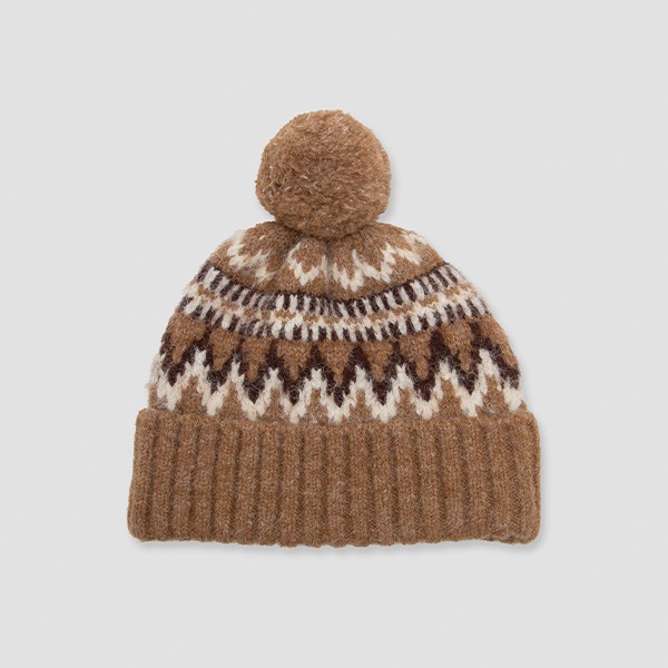 POMPOM KNIT BEANIE BROWN