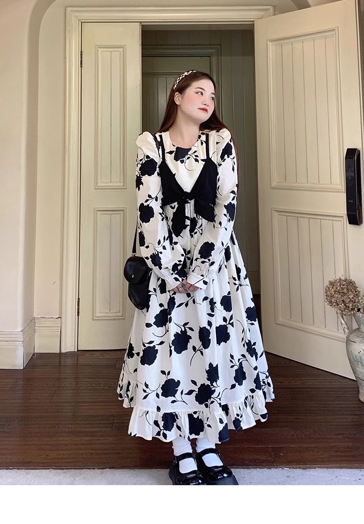 大きいサイズ クール 花柄 スカート ワンピース 個性的 ワンピース ロング ロング丈 袖あり 長袖 襟なし 大人可愛い 大人 上品 おしゃれ お洒落 ラブリー キュート ガーリー 花柄 小花柄 12,900円