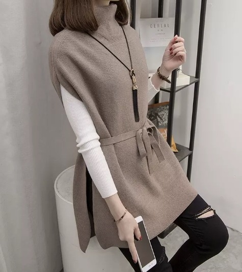 デート モテアイテム ベスト ポンチョ ノースリーブ タートルネック ミドルネック ウエストマーク ニット ウール 可愛い きれいめ 上品 おしゃれ かっこいい 可愛い ラブリー キュート