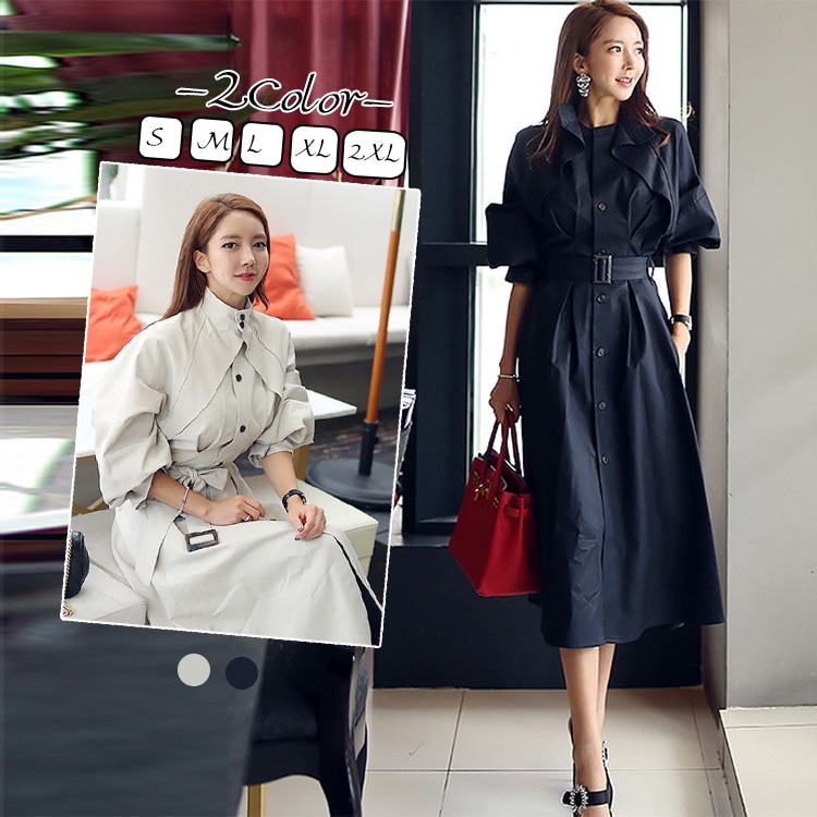 レディース ステンカラートレンチコート スプリングコート ベルト付き トレンチコート ダブル ロング