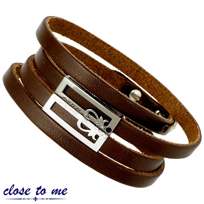クロストゥーミー close to me 二重 レザー シルバー ペア ブレスレット スワロフスキー