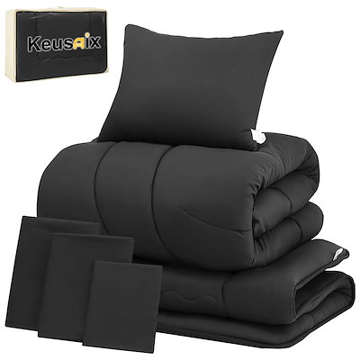 他サイト： Keusnix 布団セット シングル 布団7点セット 寝具セット SEK認証 防臭 オールシーズン ふとんセット 洗える 中綿1.6kg 掛け布団・【高密度固綿入り】五層敷布団・枕・布団カバー3点・収の商品画像