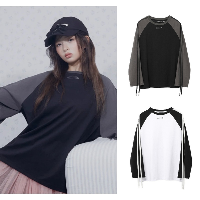 【IVE レイ着用】W Ribbon Tape Raglan Sleeves T Shirt