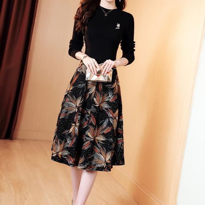 【急速出荷!】ワンピースレディースドッキングワンピース長袖秋春ワンピース膝丈プリントスカート上品きれいめカジュアルお呼ばれ通勤旅行女子会お出かけ母のプレゼント30405060シニアオシャレ今日は30パ