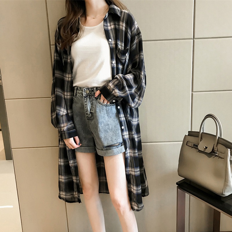 シャツ ワンピース ストレート 羽織 膝丈 膝下 長袖 ストレート Iライン 薄手 かわいい シンプル カジュアル ラフ チェック グレンチェック 春 秋 学生 お出かけ XL 2XL 3XL 4XL