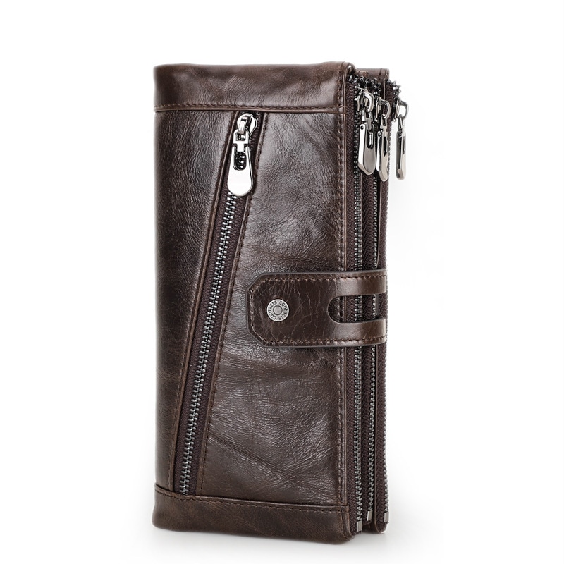 rfid盗難防止ブラシ本革レディース長財布三つ折りファスナーメンズ財布 スマホポーチ