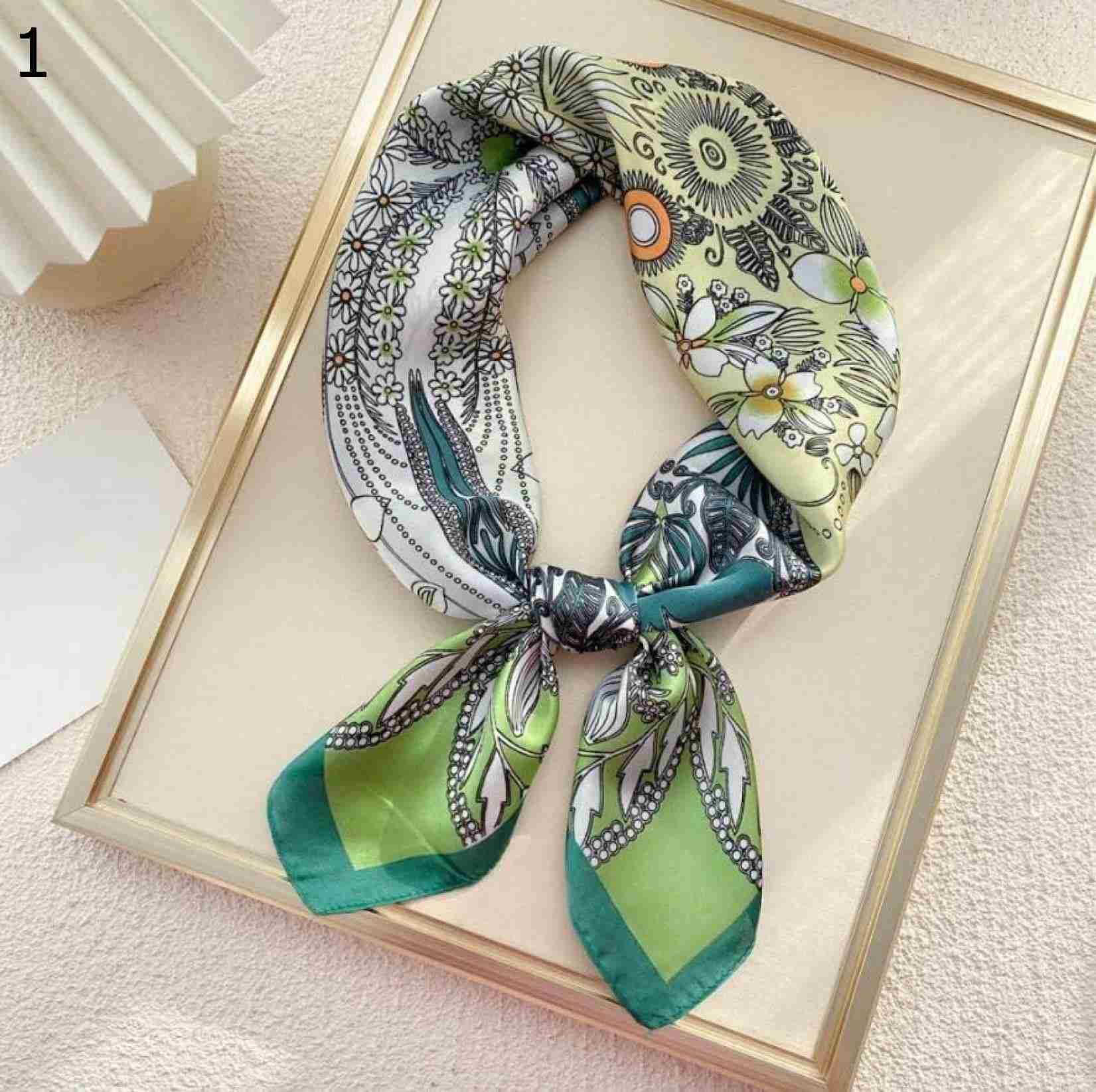 【20%OFFクーポン～】多機能スクエアスカーフ女性の夏春スカーフ花柄ネッカチーフヘアバンド スカーフ (Color : Green Size : 70x70cm) 5,190円